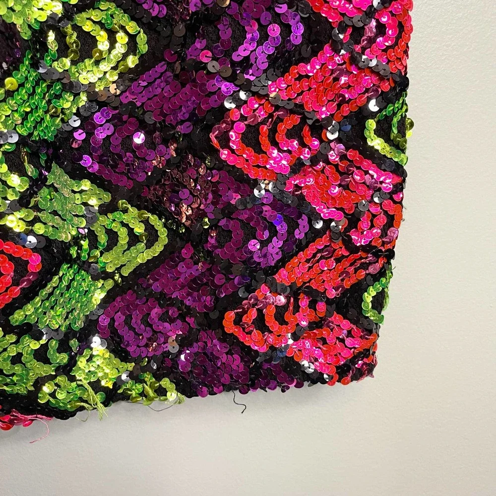 Vintage Sequin Mulitcolor Spaghetti Strap Mini Dress Size S/M Dress - Picture 3 of 7